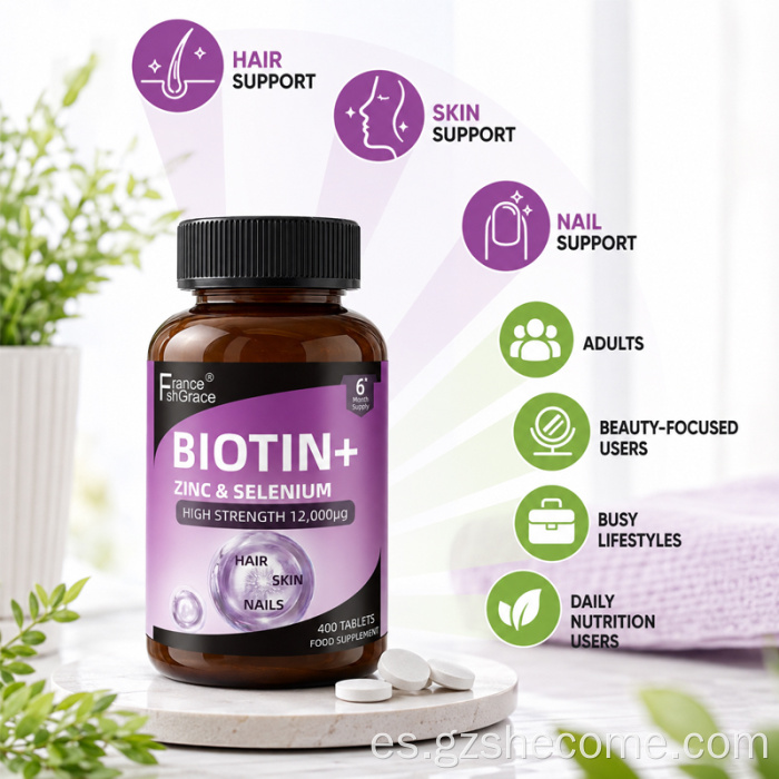 Shecome Biotina Zinc Selenio Tabletas Cabello Uñas Piel
